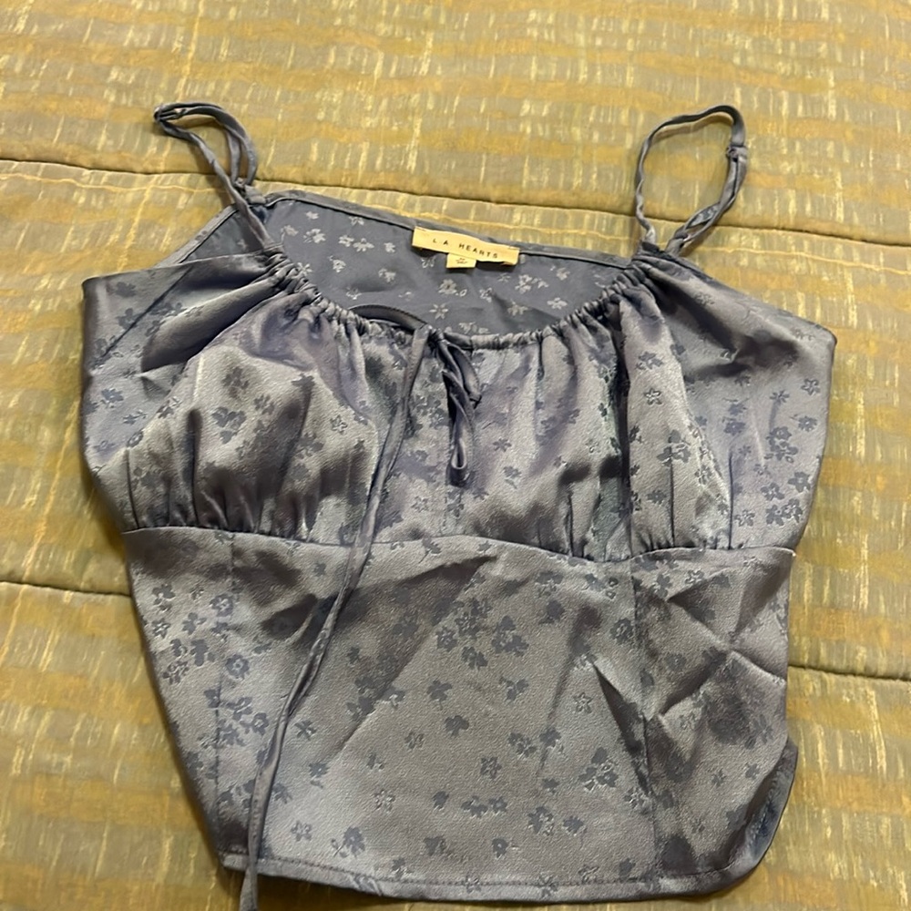 pacsun la hearts blue floral satin tank